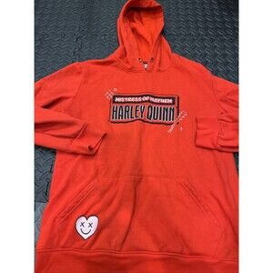 DC Comics Harley Quinn Mistress Of Mayhem Red Embroidered Pullover Hoodie Size M